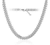 YUFFQOPC 5mm Silver Sturdy Cuban Chain Necklace for Men, Mens Necklace Chains Stainless Steel Cuban Link Chain Necklace, Hypoallergenic Necklace Hip Hop Jewellery for Men Women18/20 Inch (18+2in)