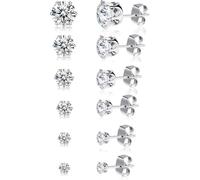 YUFFQOPC 6 Pairs Earrings Stud Earrings for Women Hypoallergenic Earring Studs Silver Cubic Zirconia Stud Earring 3/4/5/6/7/8MM for Women Girls Men Gift