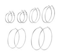 YUFFQOPC 6 Pairs of Silver Hoop Earrings Set for Women Hypoallergenic Lightweight Hoop Earrings Stainless Steel Circle Earring Jewellery Gift for Girls Ladies Women 25/30/40/50/60/70mm