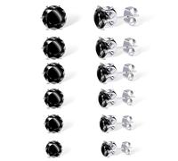 YUFFQOPC 6 Pairs Women's Hypoallergenic Silver Cubic Zirconia Stud Earrings 3/4/5/6/7/8MM Mini Cartilage Sleeper Studs (Black Diamond)