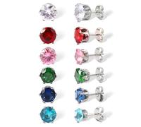 YUFFQOPC 6 Pairs Women's Hypoallergenic Silver Cubic Zirconia Stud Earrings - 3/4/5/6/7/8MM Mini Cartilage Sleeper Studs
