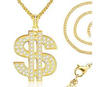 YUFFQOPC Dollar Necklace Hip Hop Punk Style Dollar Sign Necklace Large US Dollar Money Sign Pendant with Rhinestones Gold Plated Chain Necklace for Men Women Kids Rapper Trendy Party Accessories