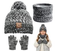 YUFFQOPC Kids Hat Scarf Gloves Set, 3 In 1 Knit Warm Toddler Winter Cap Gloves Neck Warmer, Warm Thermal Knitted Beanie Cap Snood Neck for Boys Girls 3-12 Years, Gray