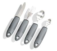 Yuflen 4Pcs Grey Disability Aids Cutlery Sets Extra Wide Handles Easy Grip Cutlery Set Soft and Comfortable Grips Cutlery for Disabled,Elderly and Parkinson's Arthritis