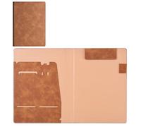 Yufocusqc PU Leather Clipboard Folder with Pen Holder Portfolio for Writing During Interview Resume Office Conference (Brown, A5)