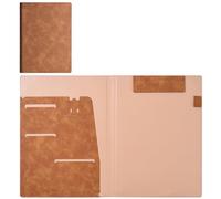 Yufocusqc PU Leather Clipboard Folder with Pen Holder Portfolio for Writing During Interview Resume Office Conference (Brown, A4)