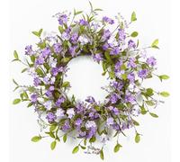YUGALI 22" Spring Wreath for Front Door - Lush Summer Floral Wreath with Purple Lilac Blooms on Grapevine Base, Artificial Wreaths for Outdoor Indoor Easter Decor