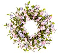 YUGALI Summer Wreath for Front Door, 22 in Pink Cherry Blossom Hydrangea | Lush Artificial Silk Floral, Spring Pink Lilac, Berry Accents, Grapevine Base, Outdoor Indoor Home Decor, Seasonal Display