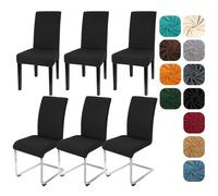 Yugarlibi Dining Chair Slipcovers Set of 4/6 Stretch Chair Covers Swing Chair Elastic Removable Dining Room Chair Covers Reusable Washable Chair Protector for Hotel Banquet Ceremony (Black, 6 pcs)