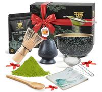 YUGEN MATCHA 7 Piece Matcha Whisk Set, Includes 30g Ceremonial Grade Matcha Powder, Metal Sifter, Bamboo Whisk, Whisk Holder, Bamboo Spoon, Tea Cloth, Matcha Bowl, Tea Set, Ceremony Set