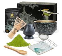 YUGEN MATCHA 7 Piece Matcha Whisk Set, Includes 30g Ceremonial Grade Matcha Powder, Metal Sifter, Bamboo Whisk, Whisk Holder, Bamboo Spoon, Tea Cloth, Matcha Bowl, Tea Set, Ceremony Set