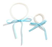 YUGSHNKFC 2Pcs Long Ribbon Choker Necklace For Women Elegant Pearl Bracelet Set Beach Vacation Pearl Choker Wedding Party Jewelry
