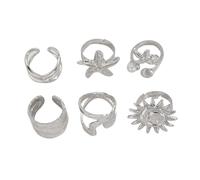 YUGSHNKFC 6Pieces Adjustable Irregular Sunflowers Starfishes Open Rings For Couples Gold And Silver Color Fashion Jewelry Trendy