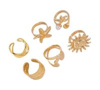 YUGSHNKFC 6Pieces Adjustable Irregular Sunflowers Starfishes Open Rings For Couples Gold And Silver Color Fashion Jewelry Trendy