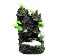 YUGSHNKFC Aquarium Mountain View Stone Ornament Rock Waterfall With White Sand Landscape Fish Tanks Resin Decor Pump Required