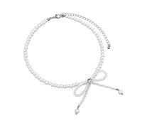 YUGSHNKFC Artificial Pearls Necklace Tassels Bowknot Choker, Silver