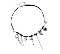 YUGSHNKFC Beaded Heart Pendant Tassels Necklace Adjustable Length Neckchain Stylish Clavicle Chain Fashion Jewelry for Women