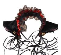 YUGSHNKFC Delicate Cat Ear Headband with Bells Pleated Lace Cat Ear Shape Hair Hoop Cosplay Party Headpiece for Woman Teens
