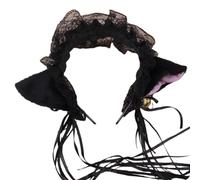YUGSHNKFC Delicate Cat Ear Headband with Bells Pleated Lace Cat Ear Shape Hair Hoop Cosplay Party Headpiece for Woman Teens
