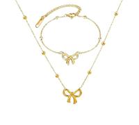 YUGSHNKFC Elegant Butterfly Bowknot Jewelry Set Contemporary Bowknot Necklace And Bracelet Set In Long Lasting Steel Materials