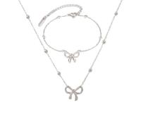 YUGSHNKFC Elegant Butterfly Bowknot Jewelry Set Contemporary Bowknot Necklace And Bracelet Set In Long Lasting Steel Materials