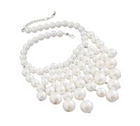 YUGSHNKFC Elegant Imitation Pearls Tassels Necklace Handmade Multi-layer Neckchain Adjustable Length Clavicle Chain Women Jewelry