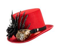 YUGSHNKFC Elegant Wool Top Hat With Dark Series Flower Feathered For Halloween Cosplay Parties Victorian Goggles Headpiece Skeleton Hand Tall Hat