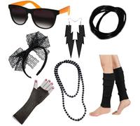 YUGSHNKFC Festive 80s Earrings Leg Warmers Headband for Costume Halloween Party Wrist Gloves for Dress up Parties
