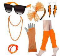 YUGSHNKFC Festive 80s Earrings Leg Warmers Headband for Costume Halloween Party Wrist Gloves for Dress up Parties