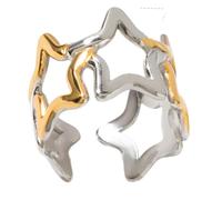 YUGSHNKFC Five Point Star Cutout Design Stainless Steel Rings Flexible Size Pentagrams Openable Rings For Stacking Wear Adjustable Open