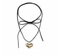 YUGSHNKFC Goth Black Rope Big Heart Pendant Choker Necklace for Women Elegant Weave Knotted Bowknot Adjustable Chain Jewelry