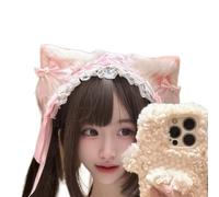 YUGSHNKFC Handmade Animal Ear Headband with Lace Ribbon Anime Hairband Masquerade Costume Maid Hairband Dress Up Headpiece