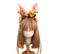 YUGSHNKFC Handmade Headbands for Women Long Ribbon Orange Flower Bow Headwear Maid Cosplay Party Props