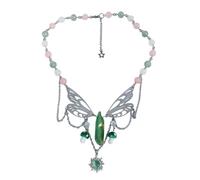 YUGSHNKFC Handmade Natural Crystal Necklace Butterfly Wing Pendant Necklaces Multi-Layer Tassels Choker Clavicle Chain