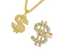 YUGSHNKFC Hip Hop Costume Kits 80s/90s Outfits Cool Rapper Accessories Dollar Sign Rings Gold Plated Chain Necklace For Women Men Hip Hop Costume Kit