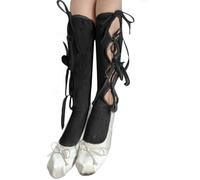 YUGSHNKFC Hollowed Out Ties Up Strap Middle Calf Socks Punk Floral Net Pattern Bowknot Long Stockings Aesthetic Fashion Hosiery Punk Floral Net Socks