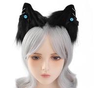 YUGSHNKFC Plush Cat Ear Headbands with Eye&Bowknot Plush Cat Headbands for Animes Theme Gatherings Halloween for Girl