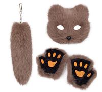 YUGSHNKFC Practical Women's Halloween Ensembles with Realistic Foxes Face Covers Comfort Gloves and Tail Keychain Charm Pendant