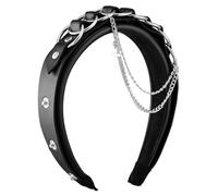 YUGSHNKFC PU Leather Buckle Hairhoop for Women with Chain Pendant Roleplay Anime Maid Headband Party Costume Headpieces