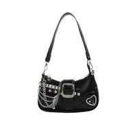 YUGSHNKFC Punk PU Leather Single Shoulder Bag with Chain for Women Grunge Star Rivets Underarm Purse Handbag Zippered Armpit Bag