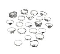 YUGSHNKFC Set Of 21 Sake Rings Set Fashion Finger Jewelry Butterfly Unisex Rings Alloy Texture Festival For Various Occasion Party Wear Jewelry