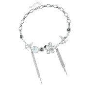 YUGSHNKFC Silver Pearls Butterfly Flower Chokers Necklace Adjustable Design with Tassels Clavicle Chain for Women and Teen Girls