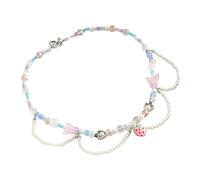 YUGSHNKFC Strawberry Choker Necklace Beautiful Glaze Pearls Beaded Heart Butterfly Necklaces for Women Girls Drop Earrings Jewelry