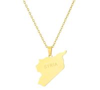 YUGSHNKFC Syria Map Necklace Gold Silver Syrian Pendant Choker Charm Clavicle Chain for Women Teens Peace Lover Jewelry