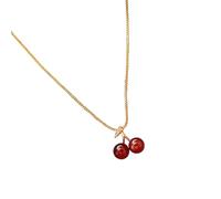 YUGSHNKFC Trendy Cherries Fruit Necklace Golden Link Chain Jewelry For Women Party Wear Sturdy Acrylic Fashion Accessory Trendy Red Party Necklace