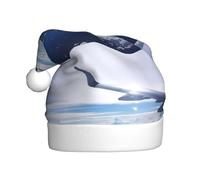 YUGTAEE Adult plush Christmas hat Beautiful Sky Airplane Printed with soft touch for holiday parties and dances suitable for men and women