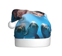 YUGTAEE Adult plush Christmas hat Funny Dolphin Looking at You Printed with soft touch for holiday parties and dances suitable for men and women