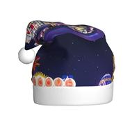 YUGTAEE Adult plush Christmas hat Las Vegas Night City Printed with soft touch for holiday parties and dances suitable for men and women