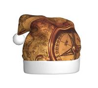 YUGTAEE Adult plush Christmas hat Law of the Compass Navigation Printed with soft touch for holiday parties and dances suitable for men and women