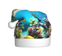 YUGTAEE Adult plush Christmas hat Tropical Fish Printed with soft touch for holiday parties and dances suitable for men and women